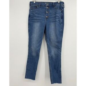 Old Navy 14 Blue High Rise Button Fly Stretch Skinny Fall‎ Preppy Momcore Office